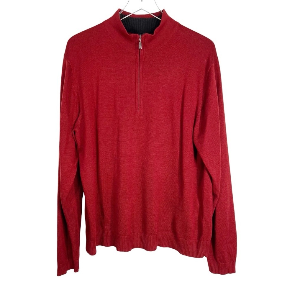 SALTAIRE Men's 1/4 zip Pullover Sweater Deep Maroon Silk/Cashmere Medium